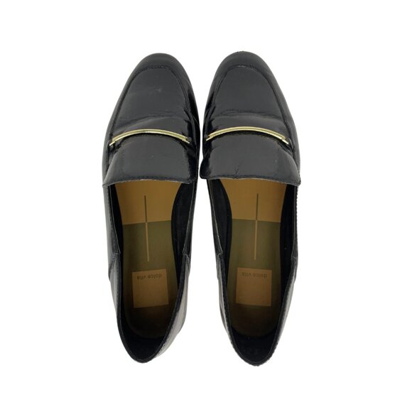 Black Patten Leather Dolce Vita Stella Loafers with Gold Hardware - Picture 4 of 5